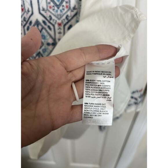 Chico’s White Embroidered 3/4 Sleeve Tunic Top Size 3 XL 16/18 Boho Cotton - Picture 8 of 8